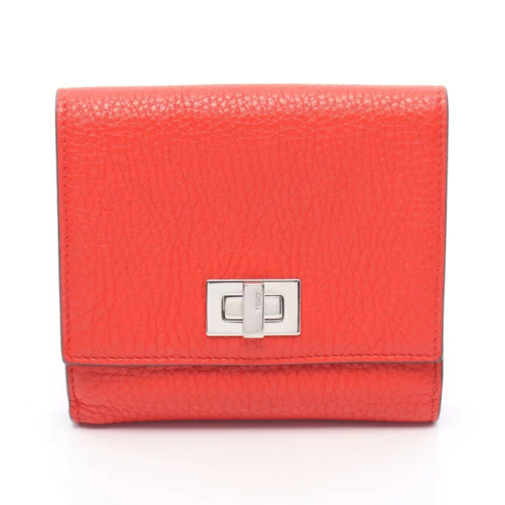 Fendi Peekaboo Bi fold Wallet Leather Red
